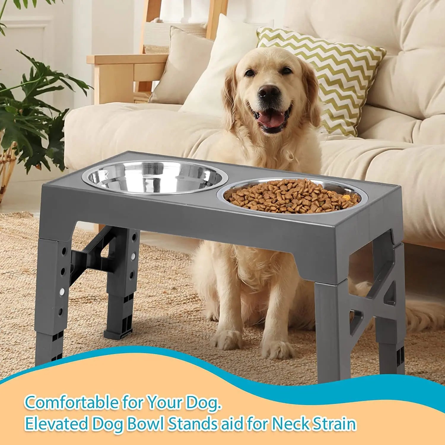 Elevated Dog Feeding Station - MyPet24 MyPet24 Grey / 2 Stainless Steel MyPet24 Elevated Dog Feeding Station