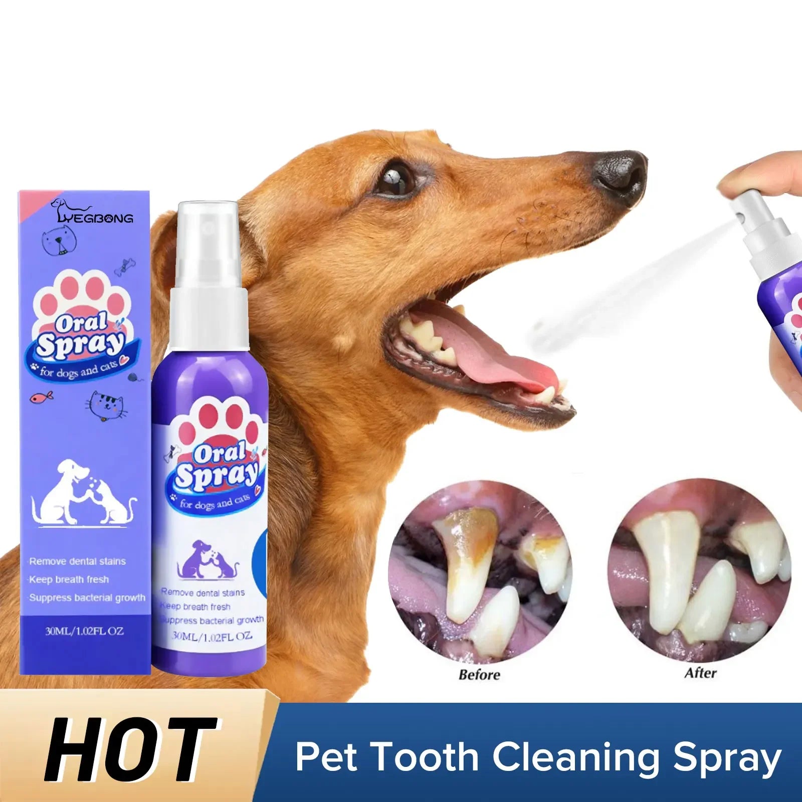 30ml Dog &amp; Cat Teeth Cleaning Spray – Freshens Breath &amp; Removes Stains